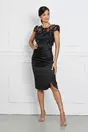 Rochie Ella Collection Catlin neagra cu flori la bust si maneci scurte