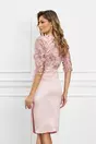 Rochie Ella Collection Catlin roz cu flori la bust si maneci trei sferturi