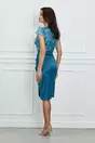 Rochie Ella Collection Catlin turcoaz cu flori la bust si maneci scurte