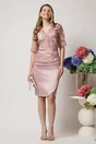 Rochie Ella Collection Catlyn din tafta roz pudrat de ocazie cu broderie pe bust