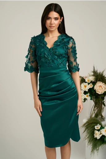Rochie Ella Collection Catlyn verde de ocazie cu broderie pe bust