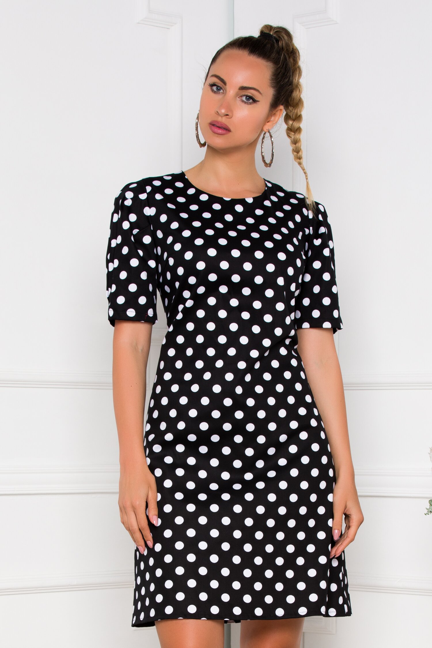 Rochie Ella Collection Clara neagra cu buline albe