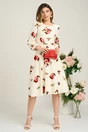 Rochie Ella Collection Dasha de zi din crep ivory cu flori rosii