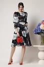Rochie Ella Collection Dasha de zi din satin neagra cu imprimeuri albe