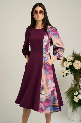 Rochie Ella Collection Dasha de zi din stofa magenta cu imprimeu