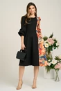 Rochie Ella Collection Dasha de zi din stofa neagra cu imprimeu multicolor