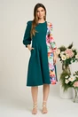 Rochie Ella Collection Dasha de zi din stofa verde cu imprimeu multicolor