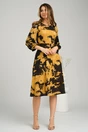 Rochie Ella Collection Dasha de zi din voal galbena cu imprimeuri negre