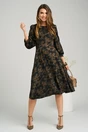 Rochie Ella Collection Dasha de zi din voal satinat maro cu imprimeuri negre