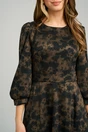 Rochie Ella Collection Dasha de zi din voal satinat maro cu imprimeuri negre