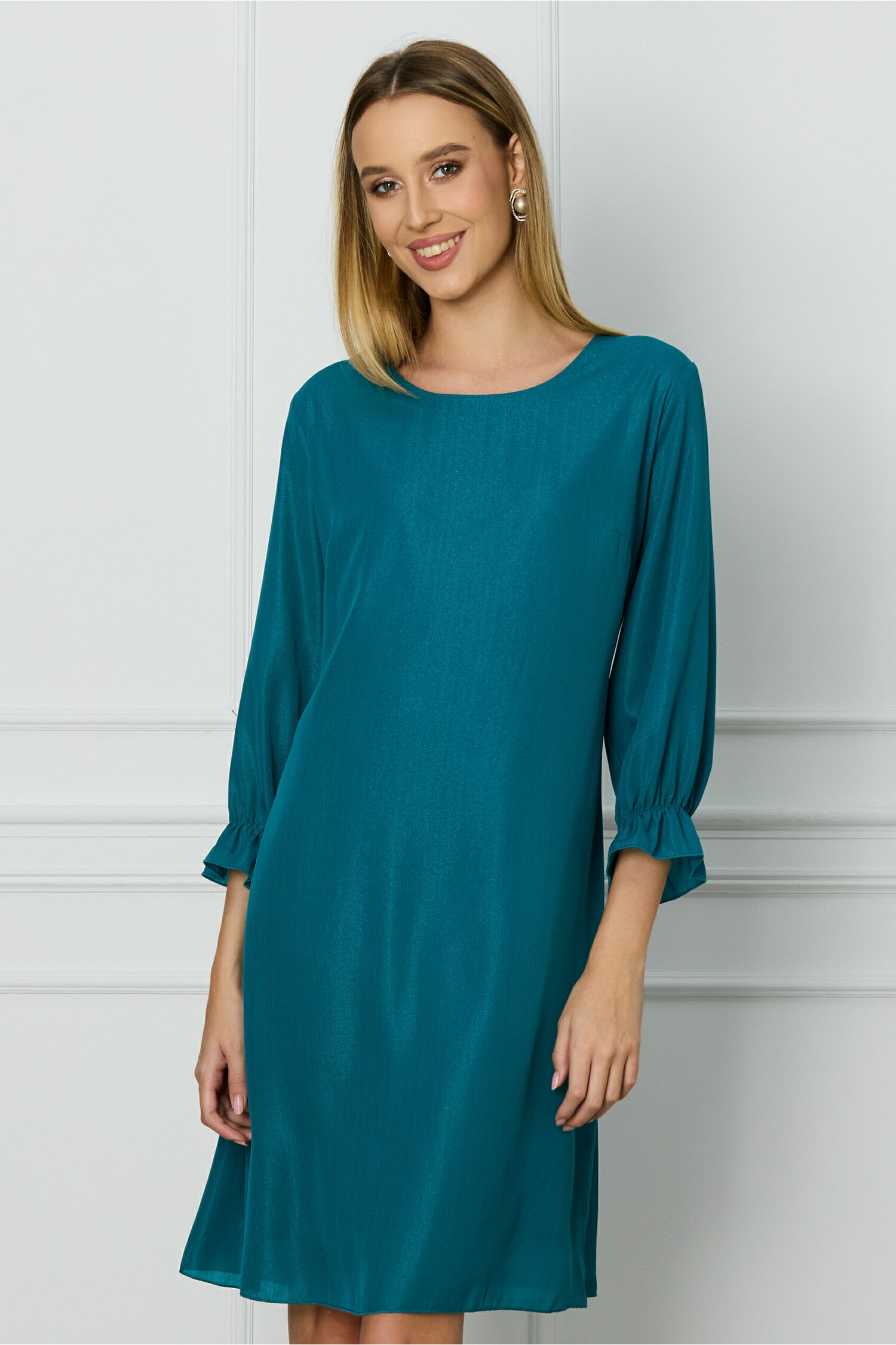 Rochie Dolores verde petrol cu insertii din fir lurex