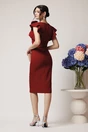Rochie Ella Collection Helen eleganta din stofa bordo cu volan si brosa