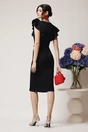 Rochie Ella Collection Helen eleganta din stofa neagra cu volan si brosa