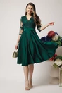 Rochie Ella Collection Inna din tafta verde cu dantela la bust