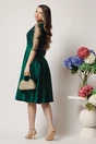 Rochie Ella Collection Inna din tafta verde cu dantela la bust