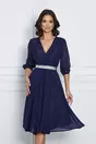 Rochie Ella Collection Julia bleumarin cu cordon stralucitor in talie