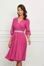 Rochie Ella Collection Julia fucsia cu cordon stralucitor in talie