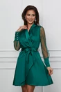 Rochie Ella Collection Kim verde din satin cu maneci din tull cu buline
