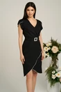 Rochie Ella Collection Lili eleganta din stofa cu strasuri si cordon in talie