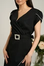 Rochie Ella Collection Lili eleganta din stofa cu strasuri si cordon in talie