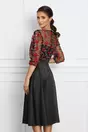 Rochie Ella Collection Maria neagra cu broderie florala rosie la bust