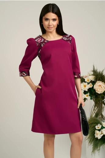 Rochie Ella Collection Naty magenta cu broderie rose