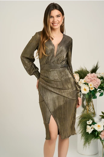 Rochie Ella Collection Noria eleganta din lurex aurie