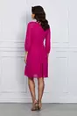 Rochie Ella Collection Olivia magenta cu pliuri pe fusta si cordon in talie