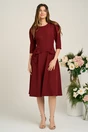 Rochie Ella Collection Quinn office din stofa bordo cu funde la buzunare