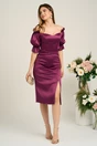 Rochie Ella Collection Sarah eleganta din tafta magenta cu umerii goi