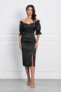 Rochie Ella Collection Sarah eleganta din tafta neagra cu umerii goi