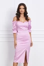 Rochie Ella Collection Sarah eleganta din tafta roz cu umerii goi