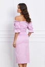 Rochie Ella Collection Sarah eleganta din tafta roz cu umerii goi