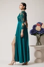 Rochie Ella Collection Vanessa lunga eleganta din tafta verde cu flori 3D