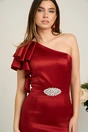 Rochie Ella Collection Zara lunga eleganta din tafta bordo cu un umar gol