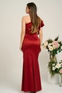 Rochie Ella Collection Zara lunga eleganta din tafta bordo cu un umar gol