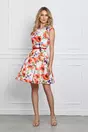 Rochie Ella ivory cu flori rosii si curea in talie