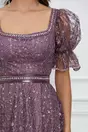 Rochie Ella lila cu glitter si curea in talie
