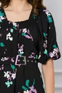 Rochie Felicia neagra cu imprimeuri si curea in talie