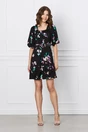 Rochie Felicia neagra cu imprimeuri si curea in talie