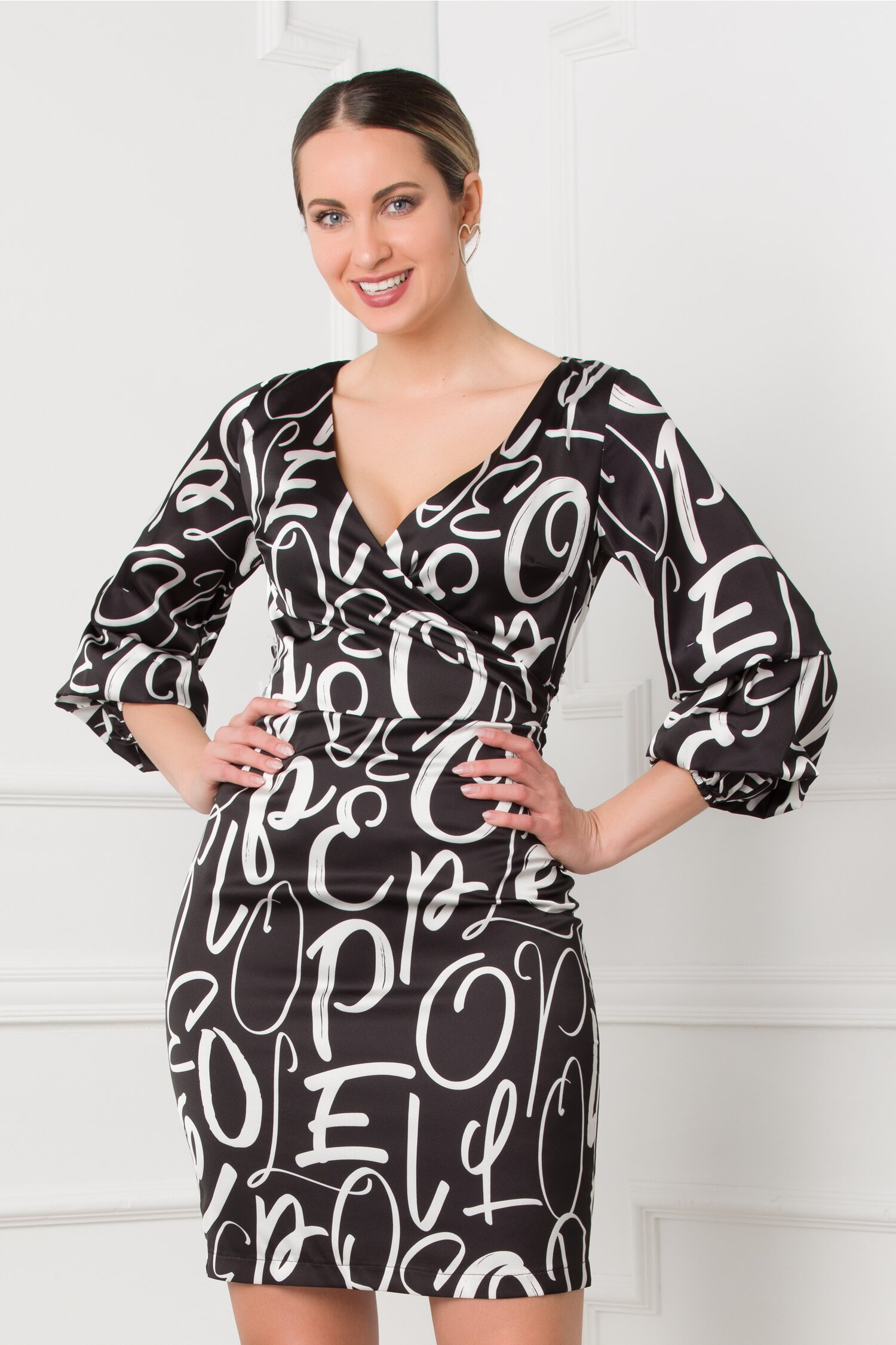 Rochie Fely neagra cu imprimeu abstract