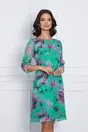Rochie Fiona verde cu imprimeu fucsia