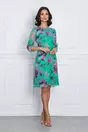 Rochie Fiona verde cu imprimeu fucsia