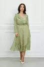 Rochie Florance verde cu imprimeuri albastre