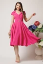 Rochie office din stofa fucsia cu catarama stralucitoare in talie