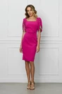 Rochie fucsia cu franjuri din strasuri la maneci