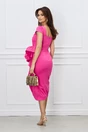 Rochie eleganta fucsia cu funda maxi si volane pe fusta