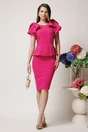 Rochie eleganta din stofa fucsia cu funde pe umeri si peplum in talie