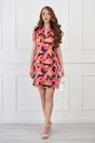 Rochie fucsia cu imprimeu galben din satin