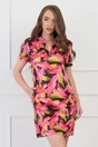 Rochie fucsia cu imprimeu galben din satin